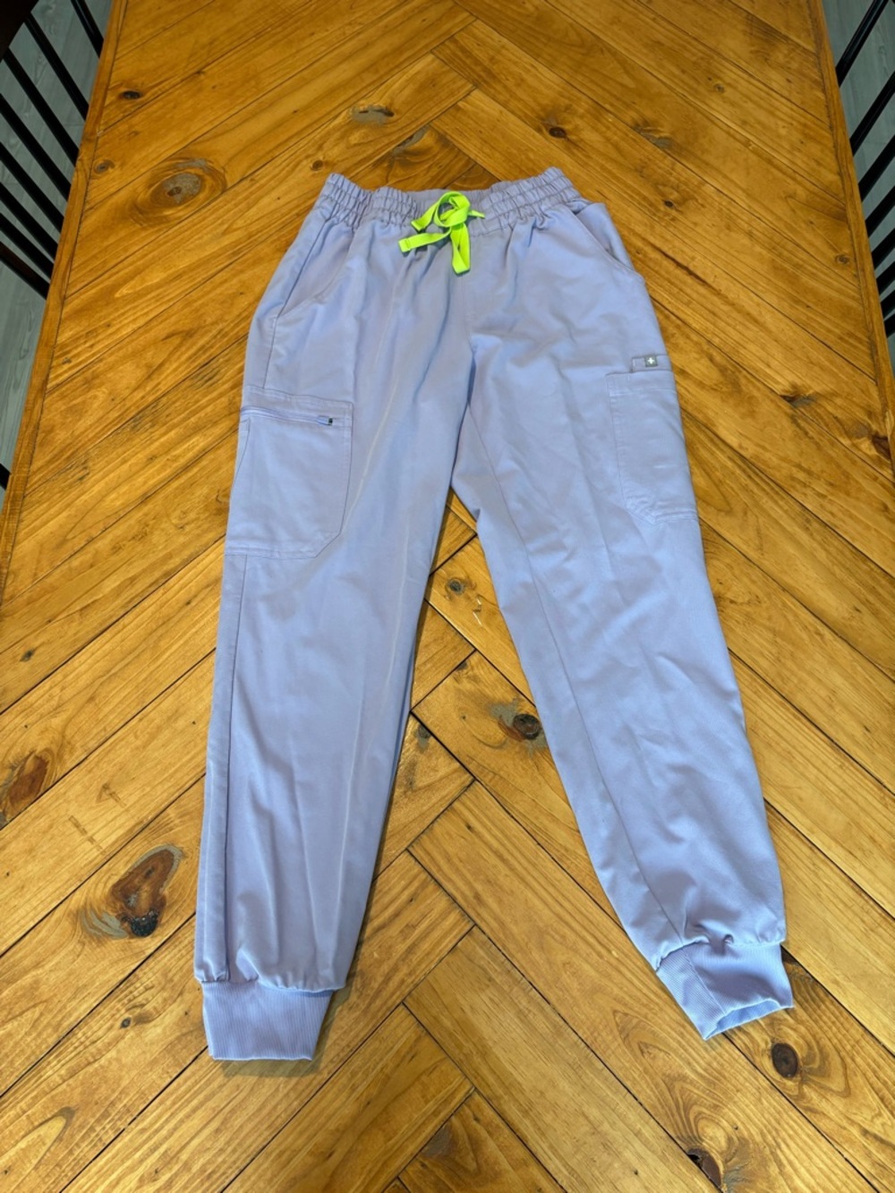 Figs Lavender Dew Uman Scrub Joggers with Neon Lime Small